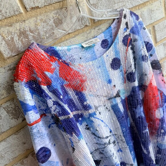 Jess & Jane Long Sleeve Round Neck Abstract Layered Blouse Size 2X  Made in USA. - Picture 5 of 8